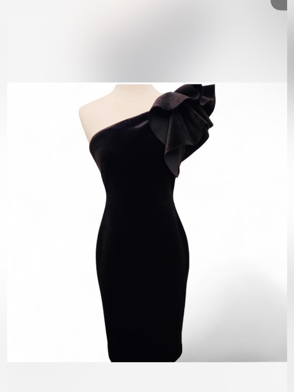 Eliza J  Black Asymmetrical Bodycon Cocktail Dress With a Dramatic Ruffle Sleeve